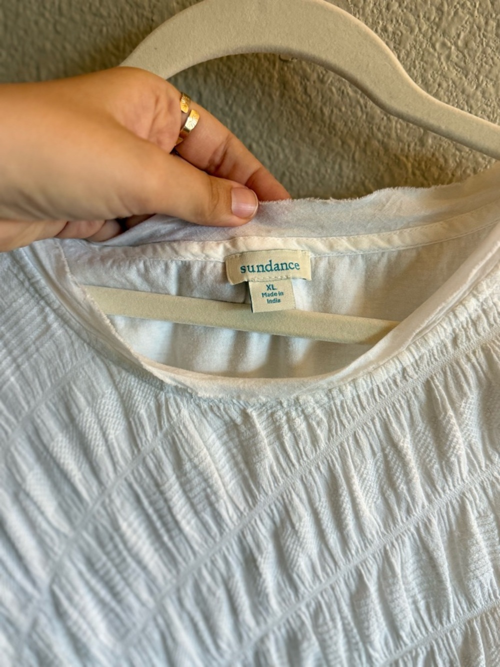 Sundance Women's XL White Textured Short Sleeve Asymmetrical Front Cotton Top - Picture 4 of 8